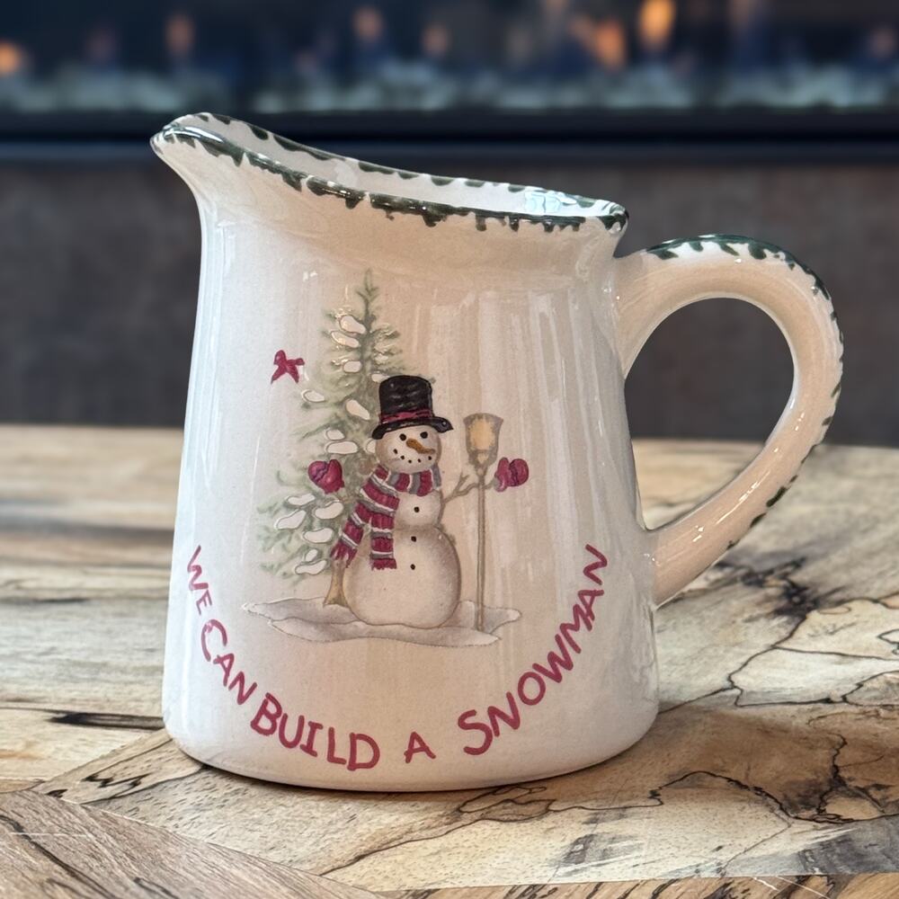 We Can Build A Snowman 5" Stoneware Mini Pitcher Creamer 16oz Christmas Decor